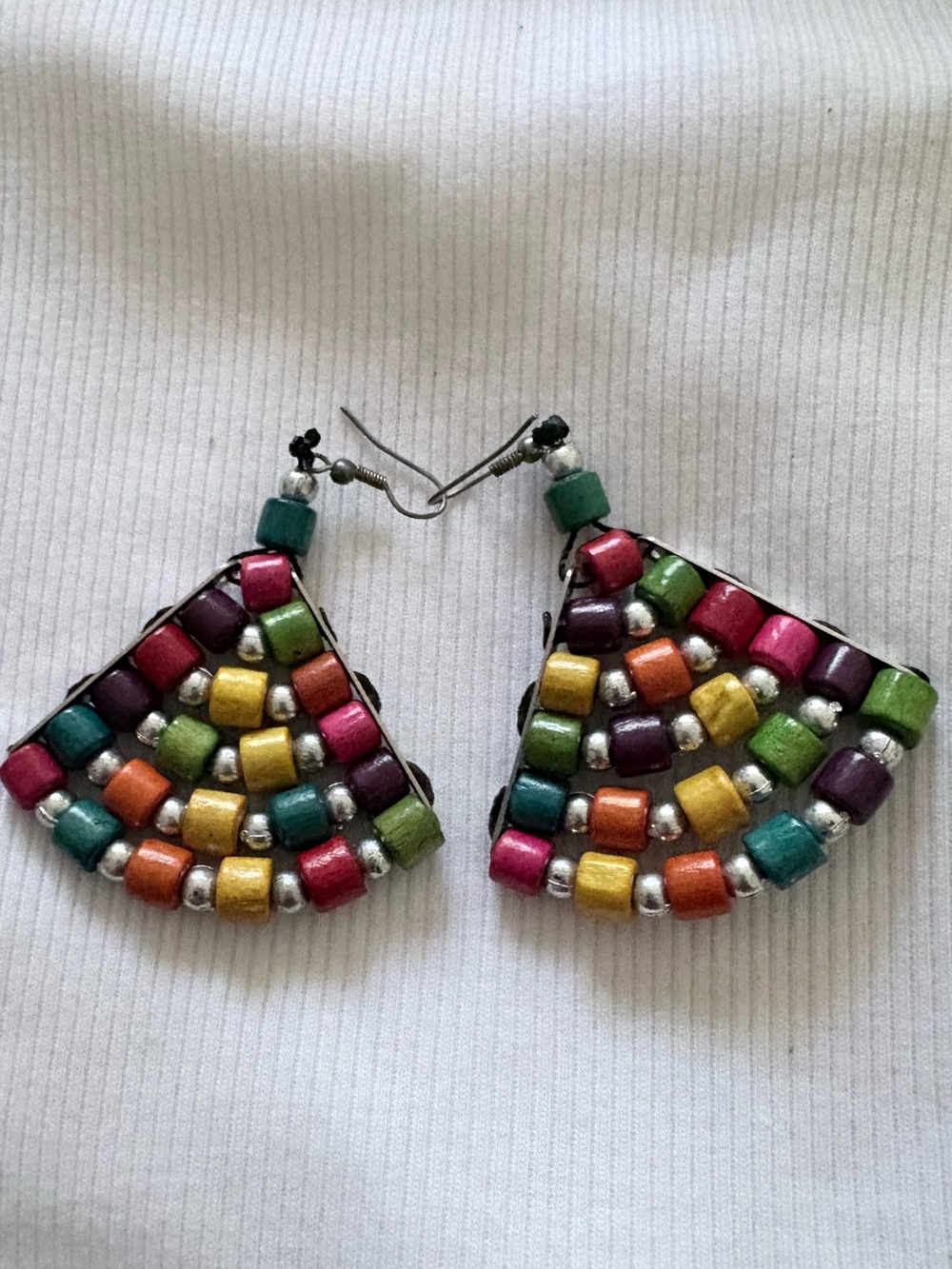 Colorful Beaded Fan Drop Earrings.